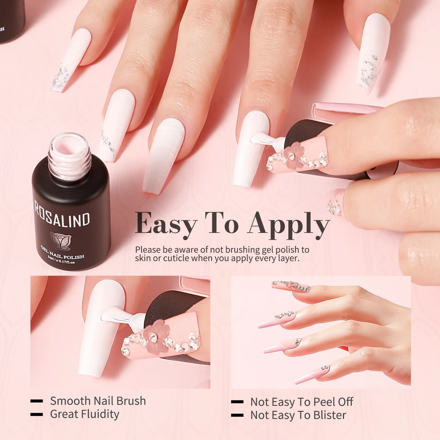 ROSALIND White Pink Gel Nail Polish Set, 8PCS Colors  Set Skin Tones Soft Soak off