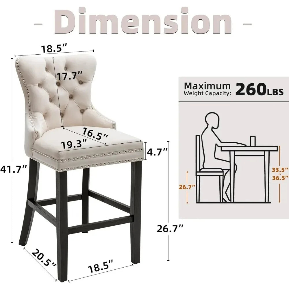 Set of 2, 26 Counter Height Stools with Button Island, Bar Stools