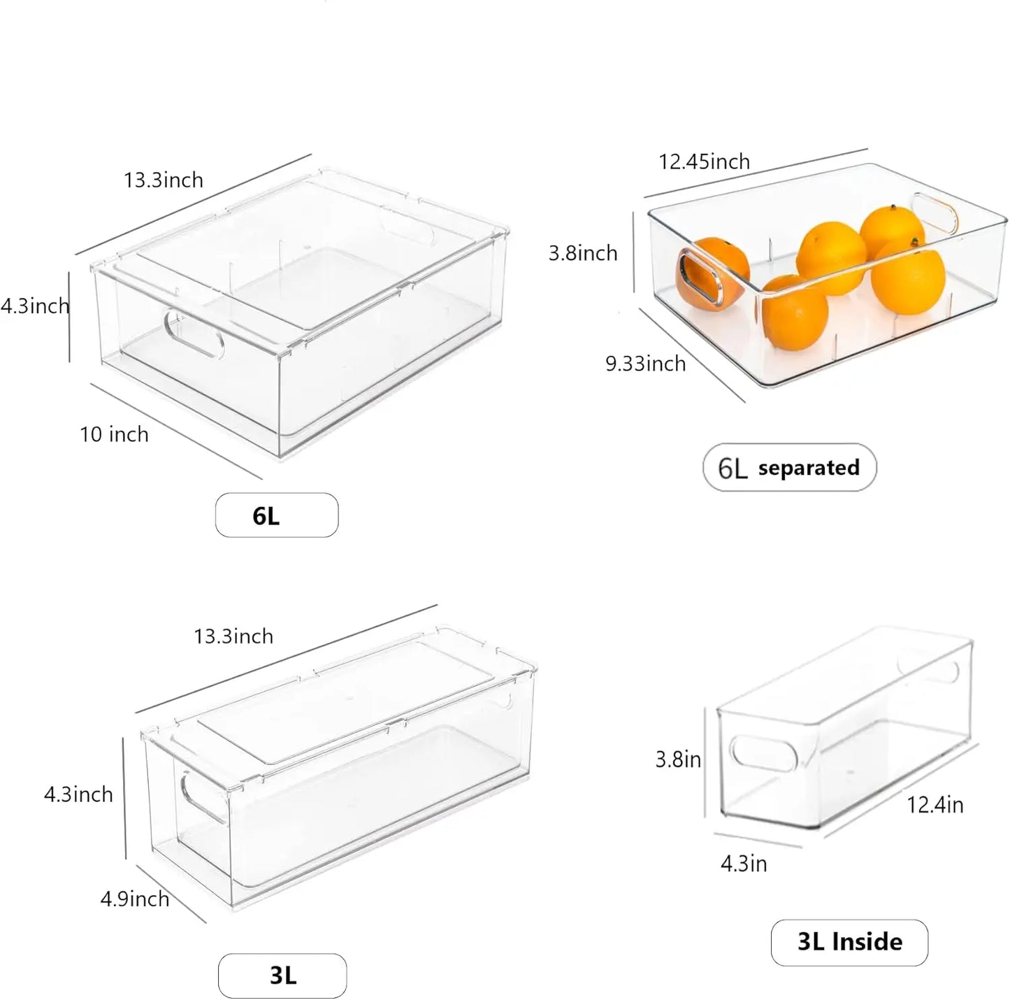 4pack Stackable Refrigerator Organizer Bins with Pull-Out Drawer
