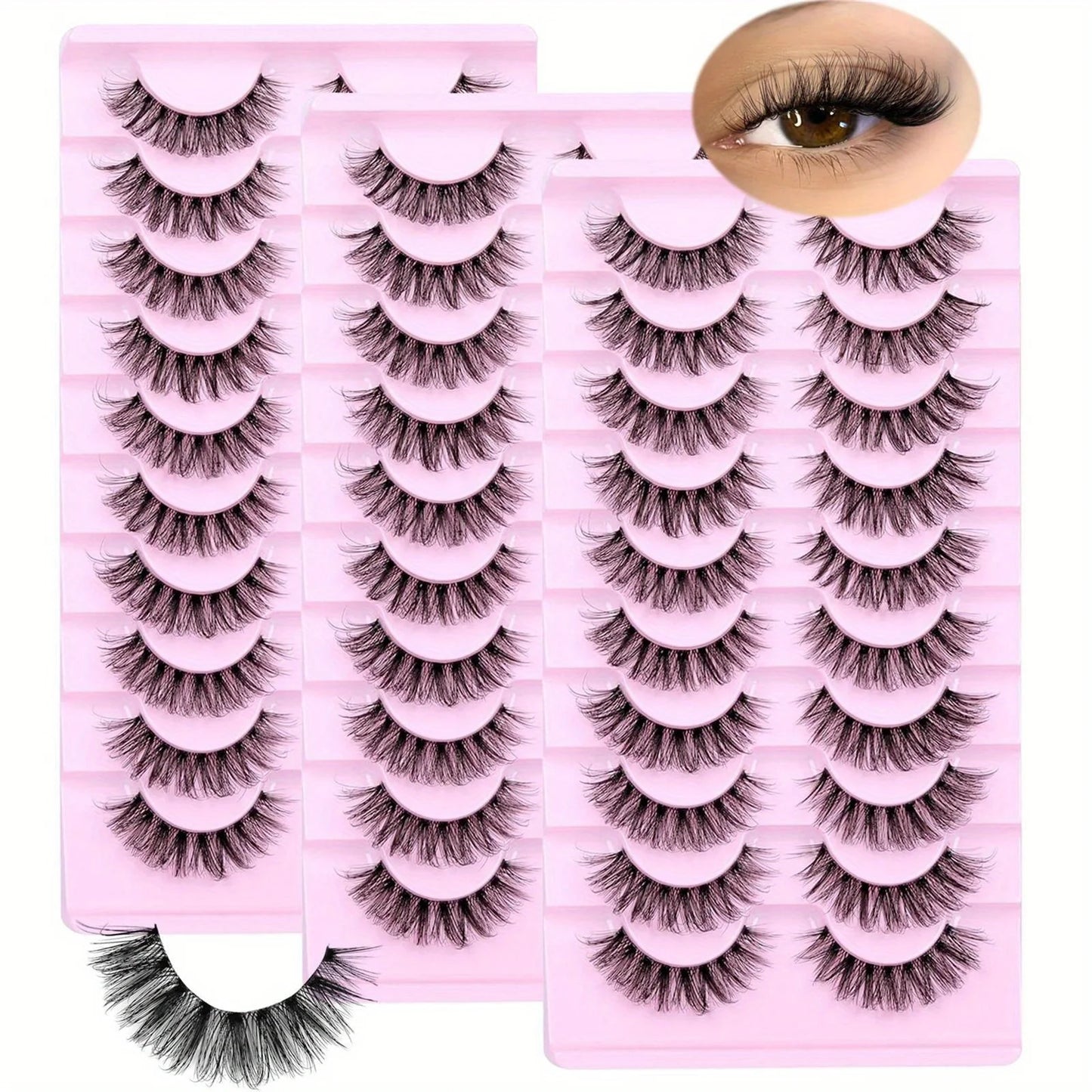 3Boxes(30Pairs)  False Eyelashes 3D Volume Strip Lashes D  with Clear Band Eye Lashes