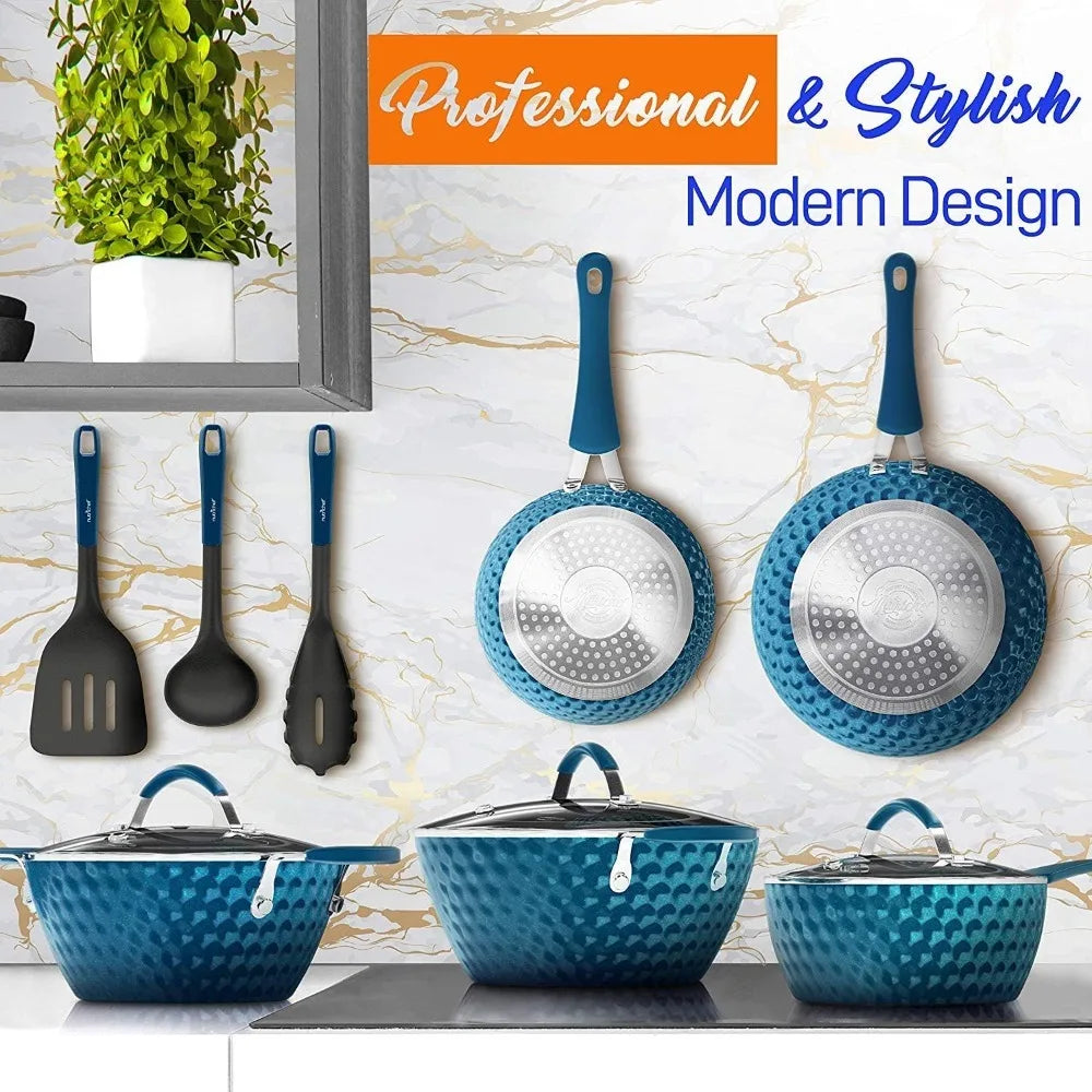 11 Pc Pots and Pans Set Non Stick Cookware with Ceramic Coating,