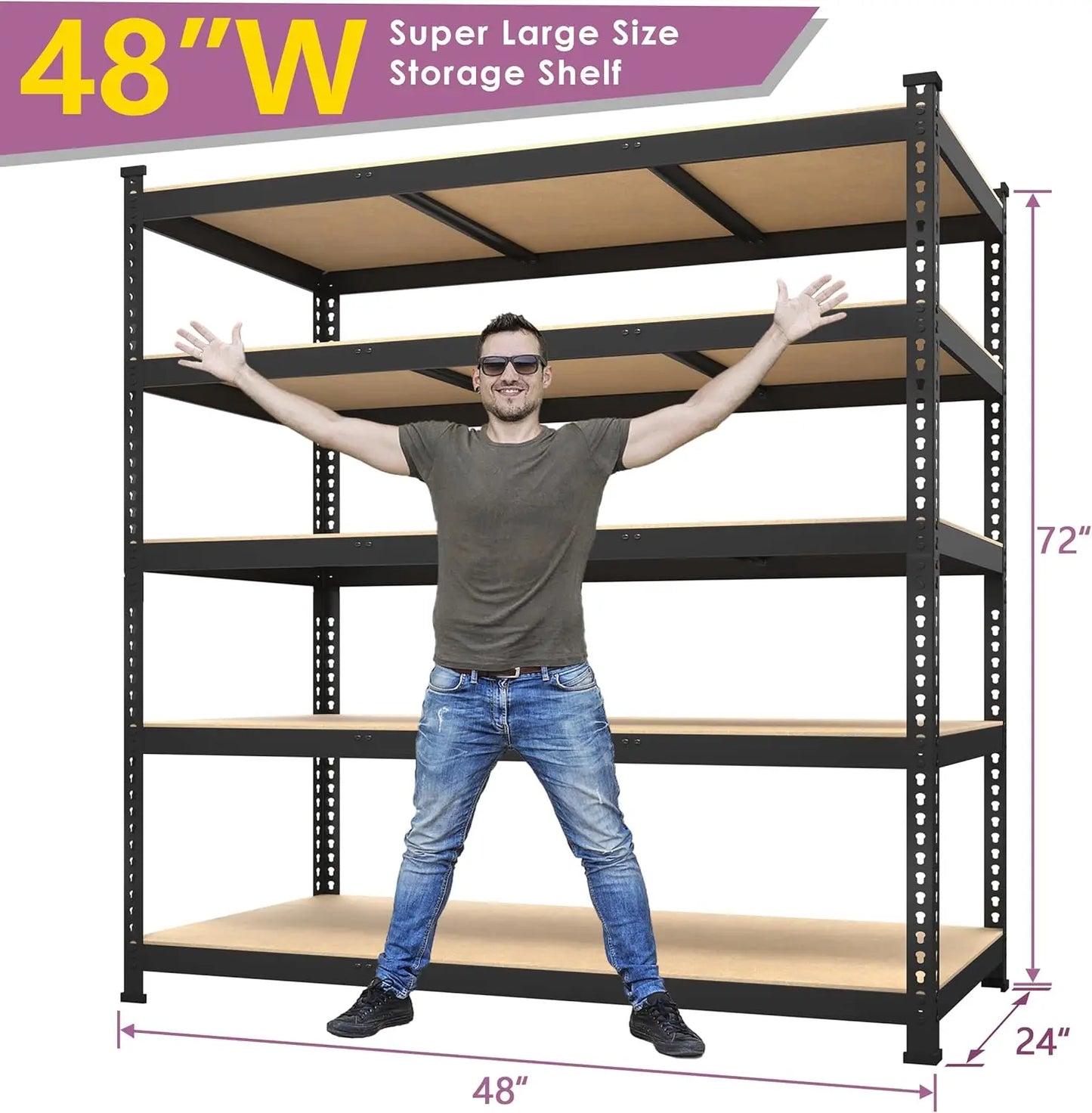 Heavy Duty Storage Shelves 48" W X 24" D X 72" H - 5-Tier Adjustable Metal Garage Shelving Stand