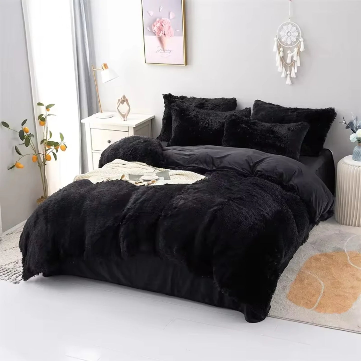 Cozy Plush Three-Piece Bedding Set with Duvet Cover and Pillowcase, skirt, Single and Double Beds,