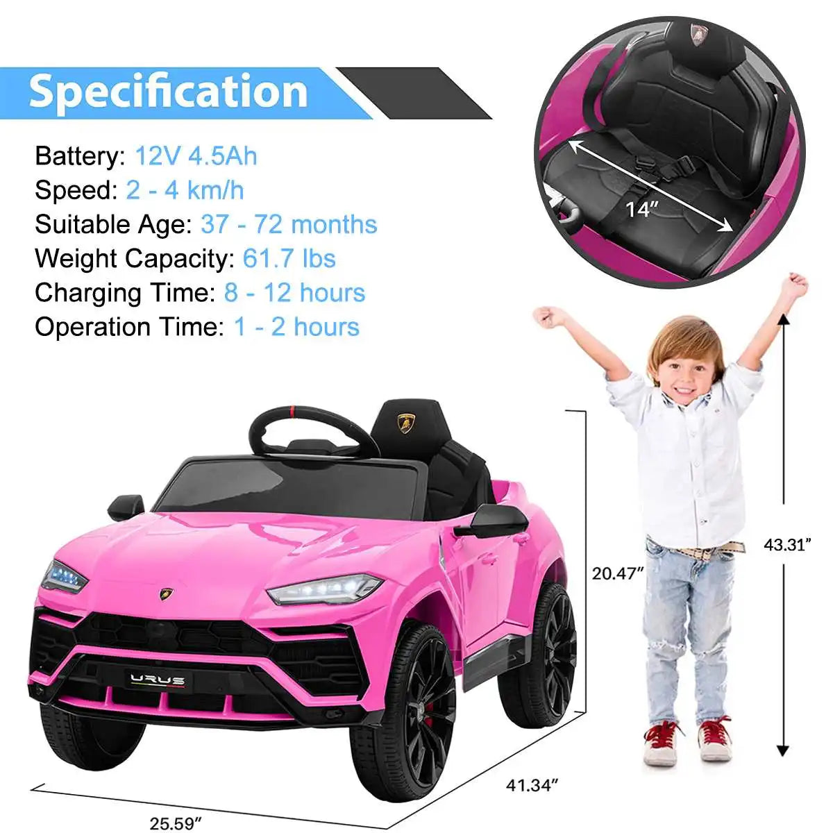 Kimbosmart 12V Electric Ride On Car For Kids Birthday Christmas