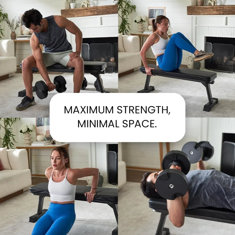 Gym Quality Foldable Flat Bench for Multi-Purpose Weight Training and Ab Exercises -