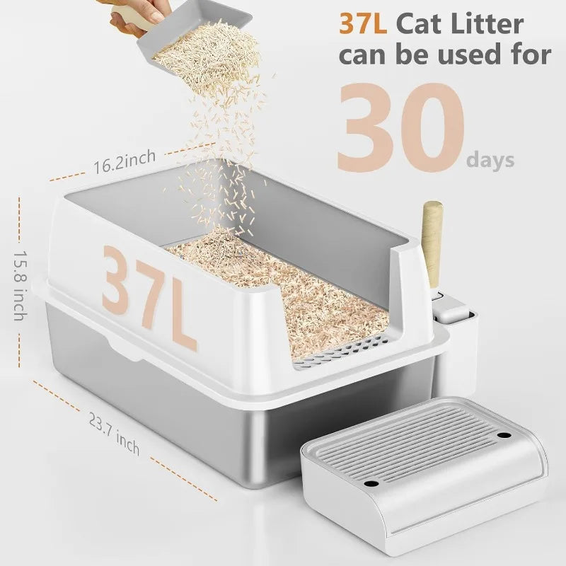 Stainless Steel Cat Litter Box with Lid, XL Extra  Litter Box Removable