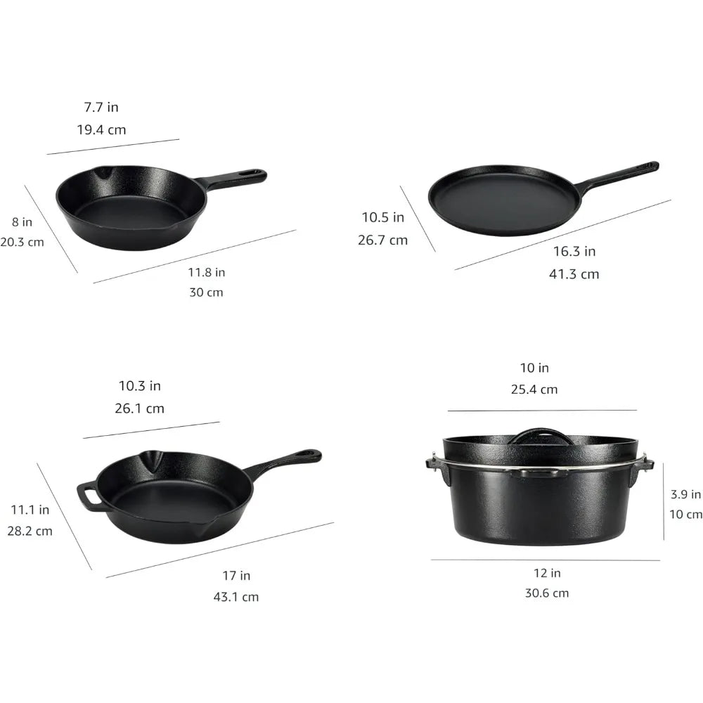 Pre-Seasoned Cast Iron 5-Piece Kitchen Cookware Set,
