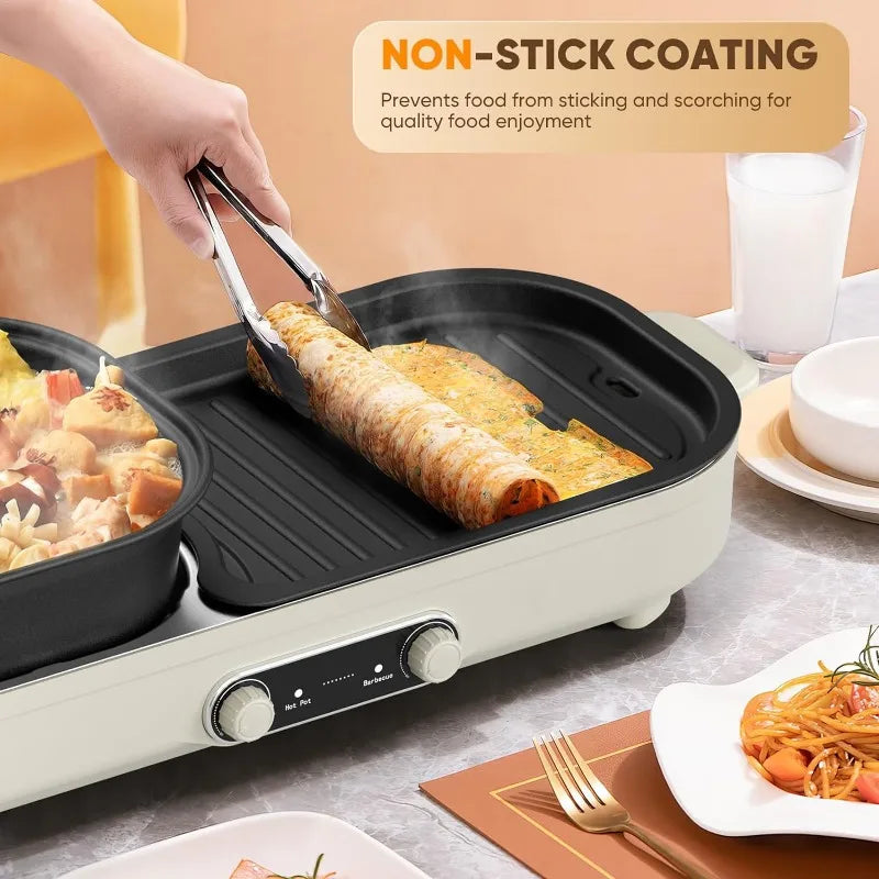 Hot Pot Electric with Grill - BBQ Grill Indoor and  Pot, Removable Non-Stick