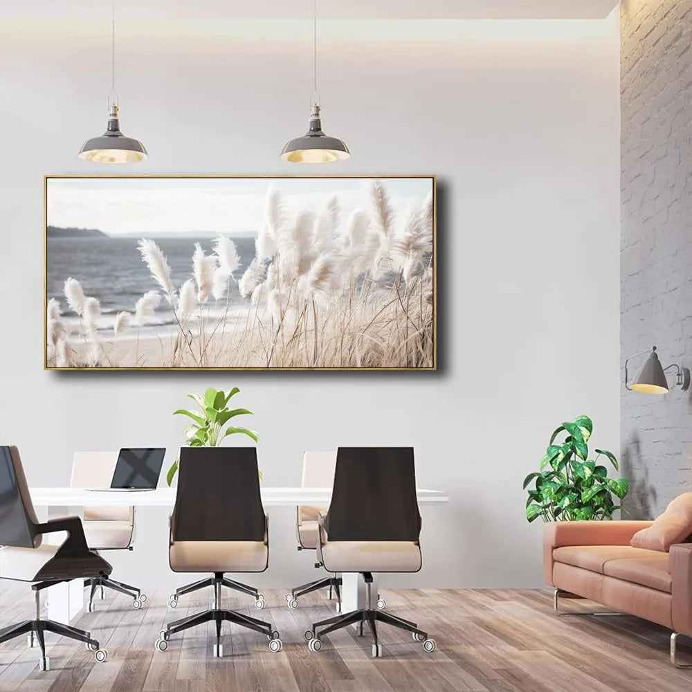 Natural canvas art reed sea view wall decoration bedroom living room decoration