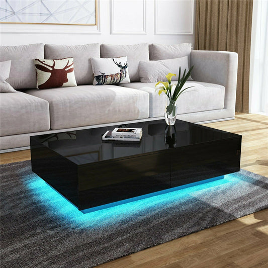 Modern High Gloss RGB LED Coffee Table with 4 Drawer Storage Organizer Sofa Side Table End Table  for Living Room