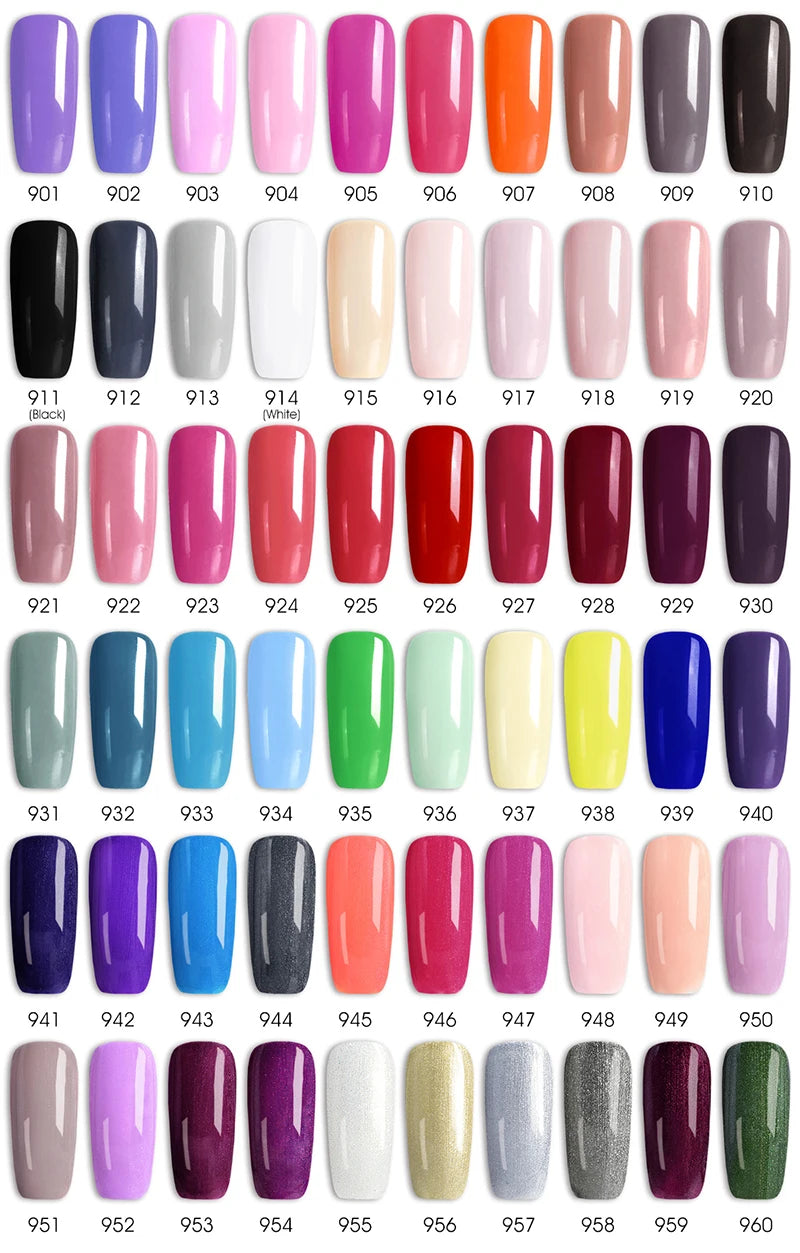 NAIL Kit Great Coverage Soak Off UV LED Nail Gel Polish Set Base Long Wear Top Coat Color Palette 60 Colors 7.5ml