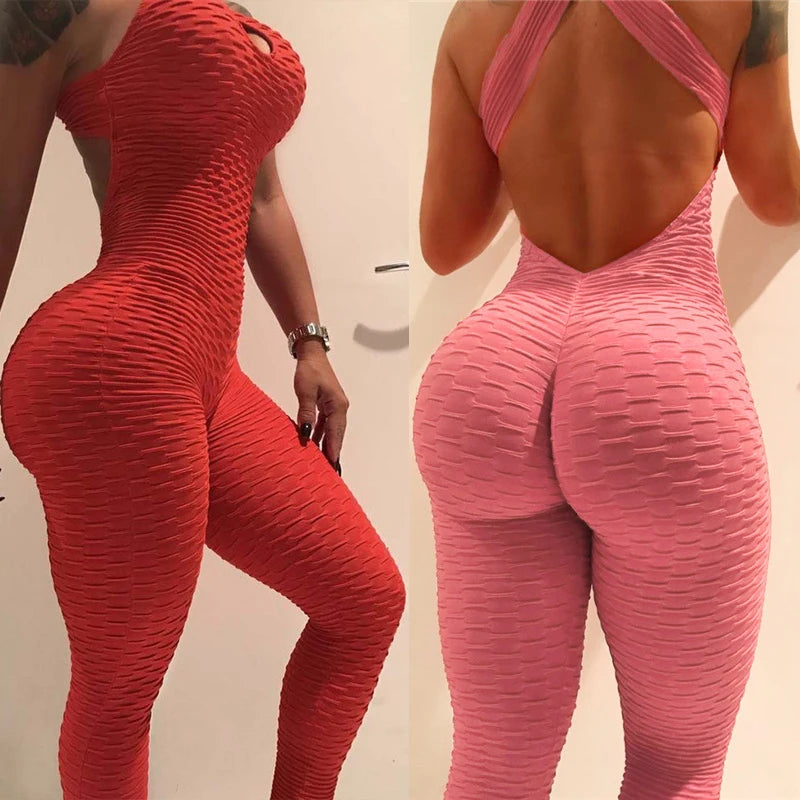 Fashion Women Sport Suit sexy open back Yoga Set Fitness jumpsuit