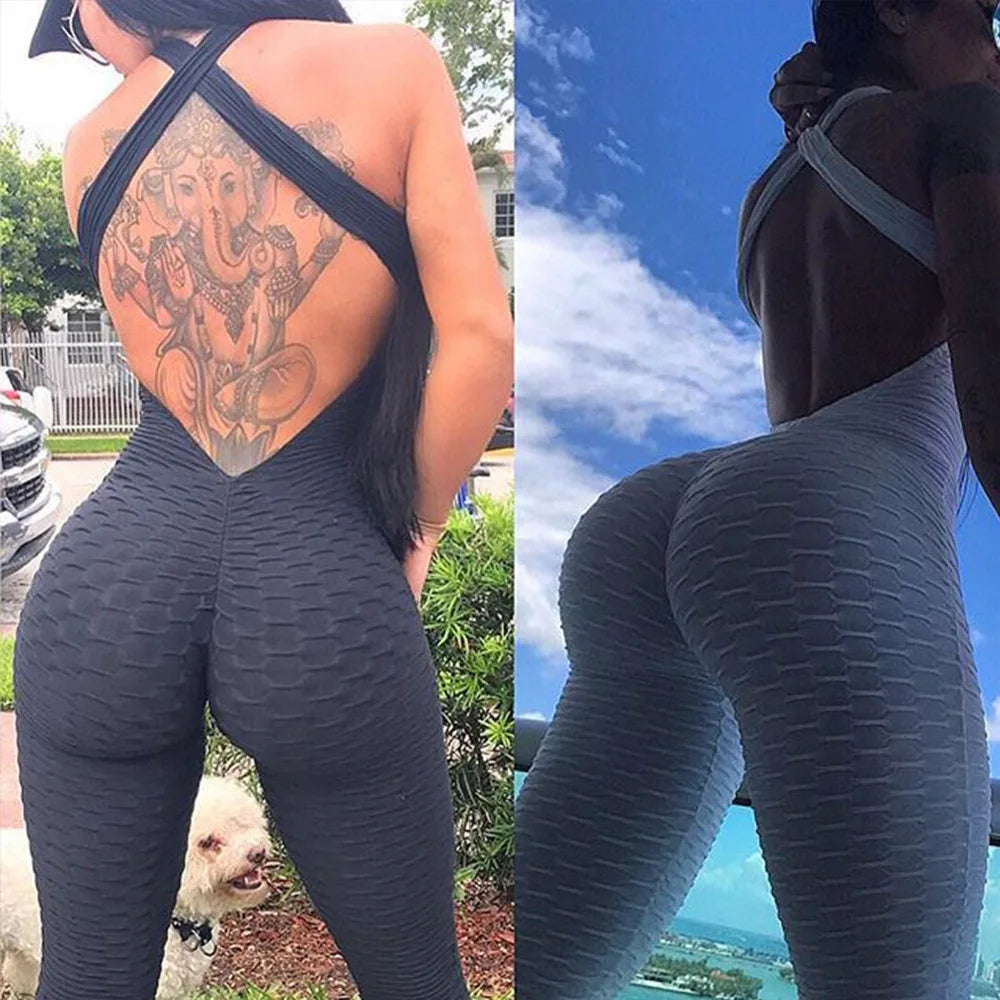 Fashion Women Sport Suit sexy open back Yoga Set Fitness jumpsuit