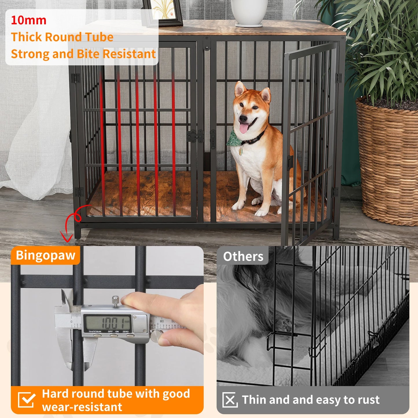 Heavy Duty Dog House End Table Furniture with Four Doors and Lock Latches Divider Wood