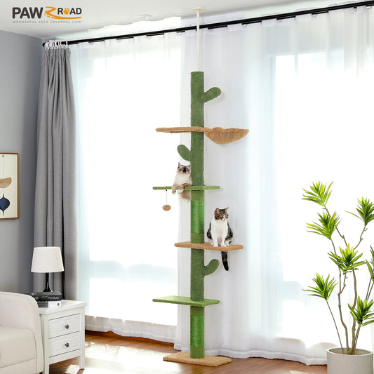 Cat Tree 5-Tier Floor to Ceiling Cat Tower Cactus Tall Climbing Tree