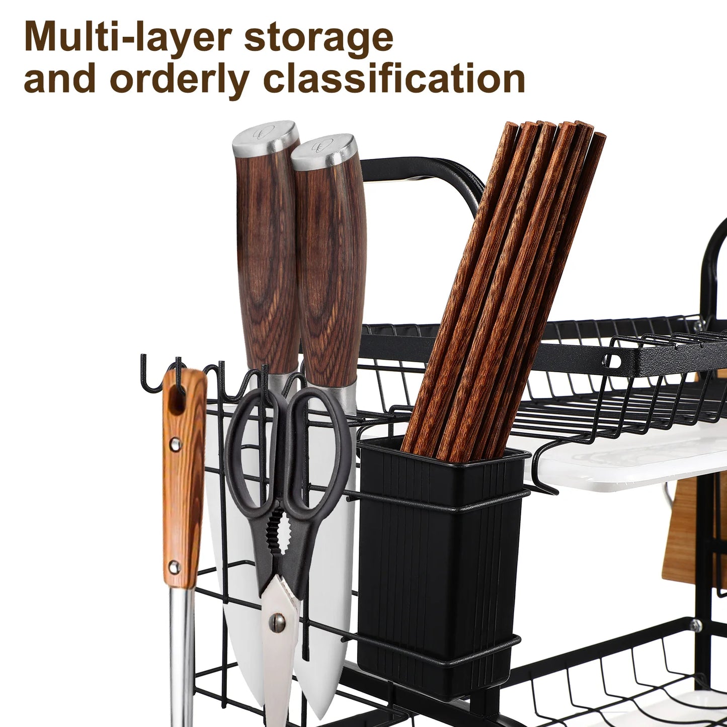 Tier Dish Drainer Rack Kitchen Plate Cutlery Drying Holder