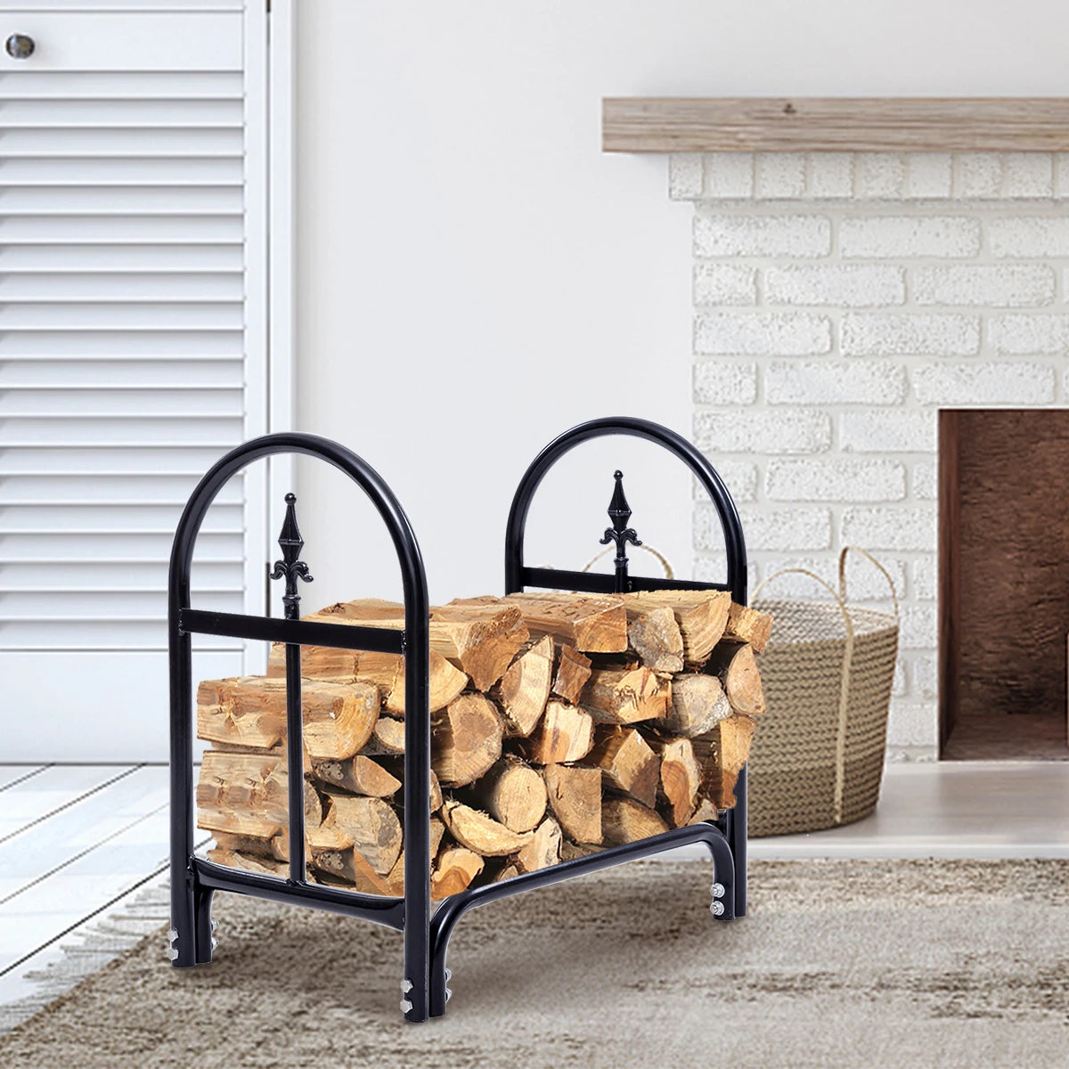 2 Feet Outdoor Heavy Duty Steel Firewood Log Rack Wood Storage