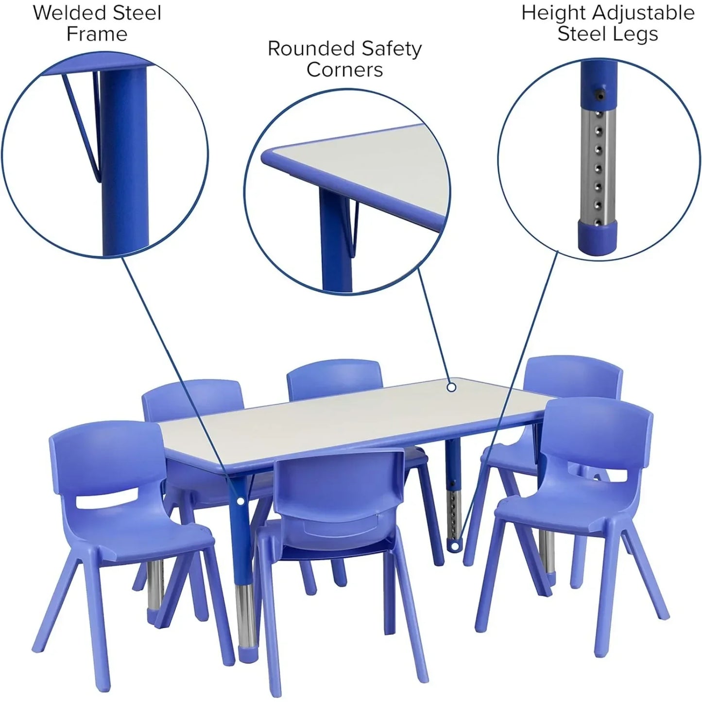 Furniture Emmy Adjustable Classroom Activity Table with 6 Stackable Chairs,