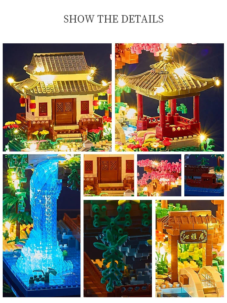 Blocks Tree House Diamond Building Garden  Waterfall Light DIY Bricks Cherry Blossom Toy For Kids Adult Gift