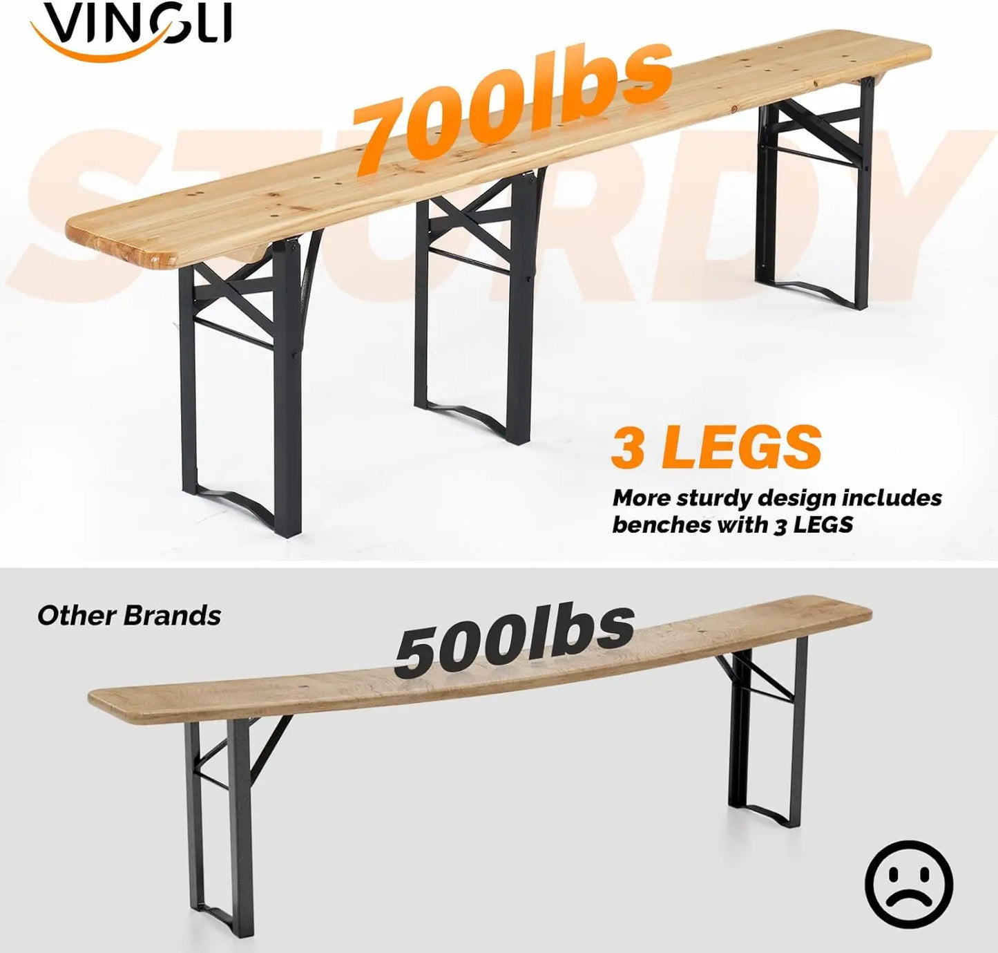 Folding Picnic Tables with Benches Set, Weather-Resistant Wooden Beer Garden Table