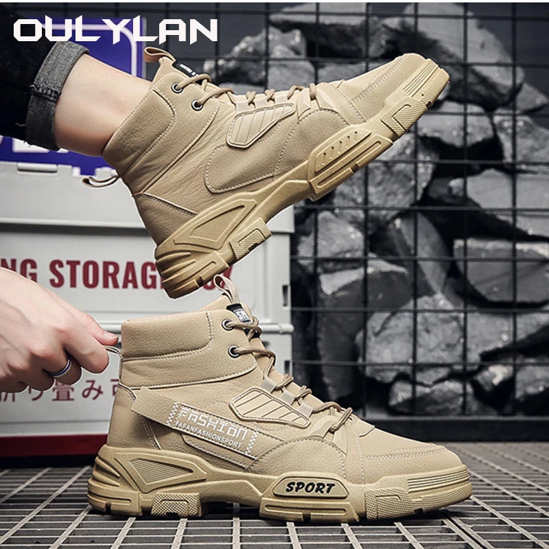 Shoes for Men Outdoor Work Boots Trendy Leather Boots  High Top Footwear