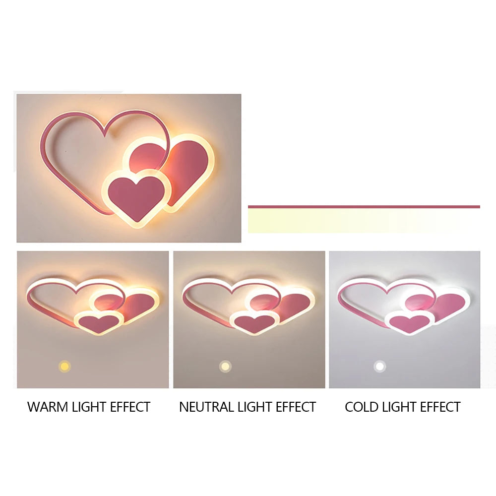 Children Room Ceiling Spotlight Heart Shaped Light Pink Girl Lamp W/Remote