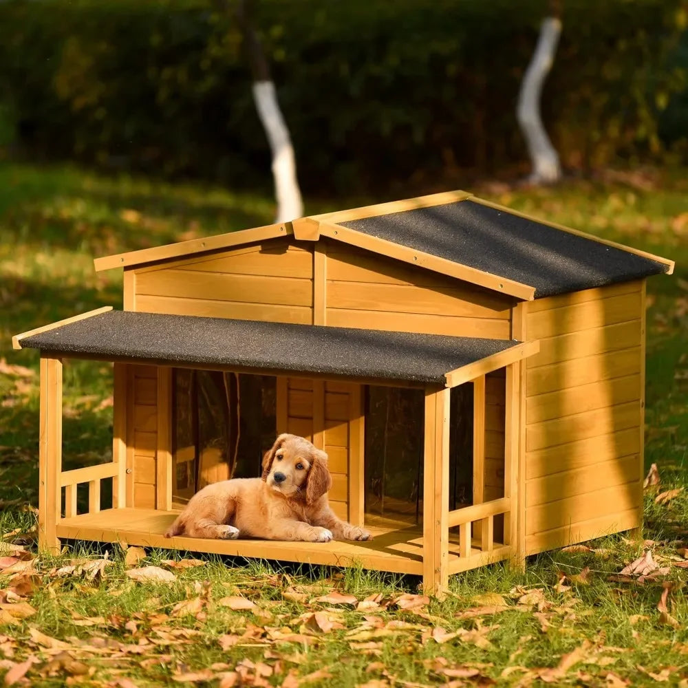 47" Outdoor Wooden Dog House with Porch,