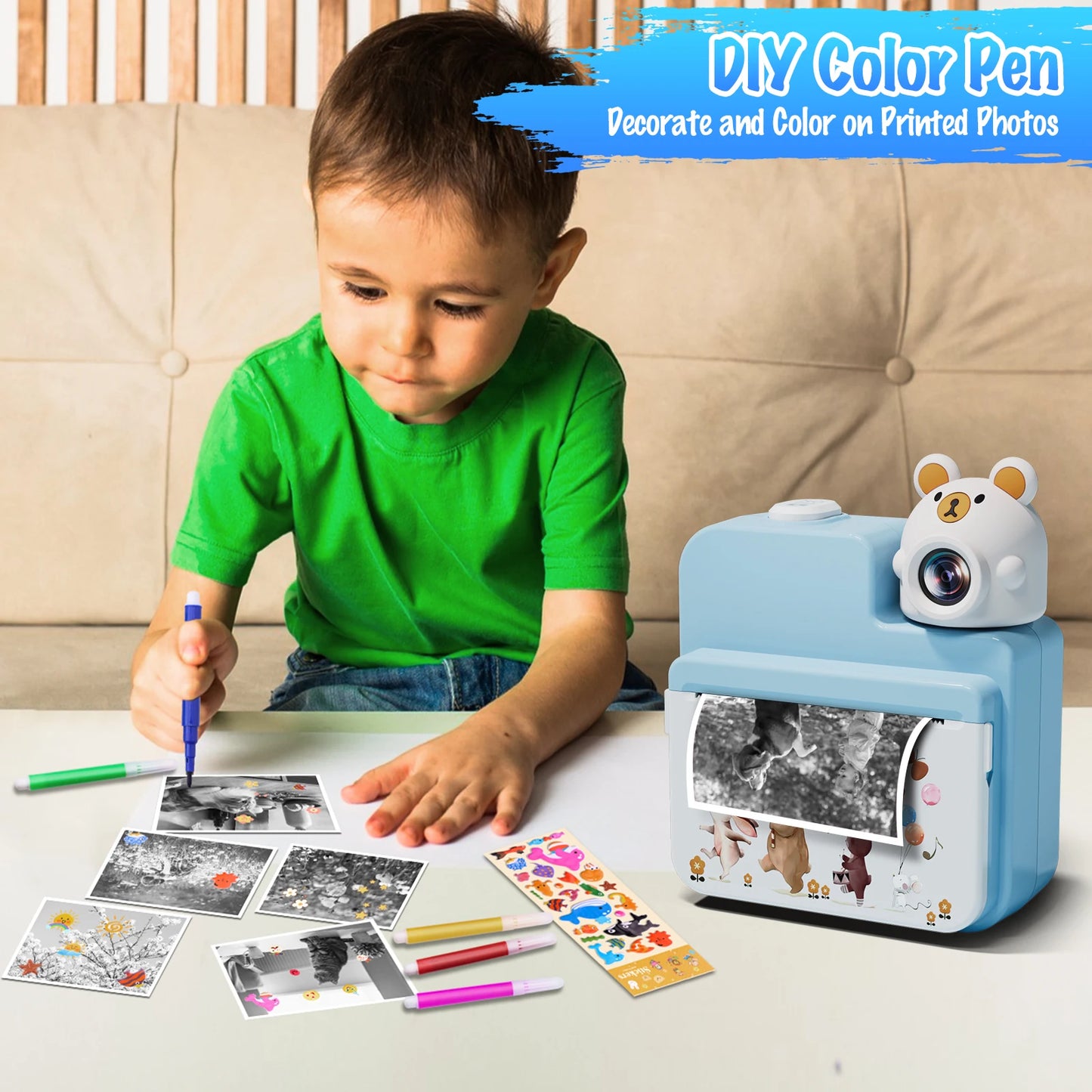 Kids Camera Instant Print, 3.0''  with 32G Card & 3 Print Paper, 1080P HD Kids 3-12 Years