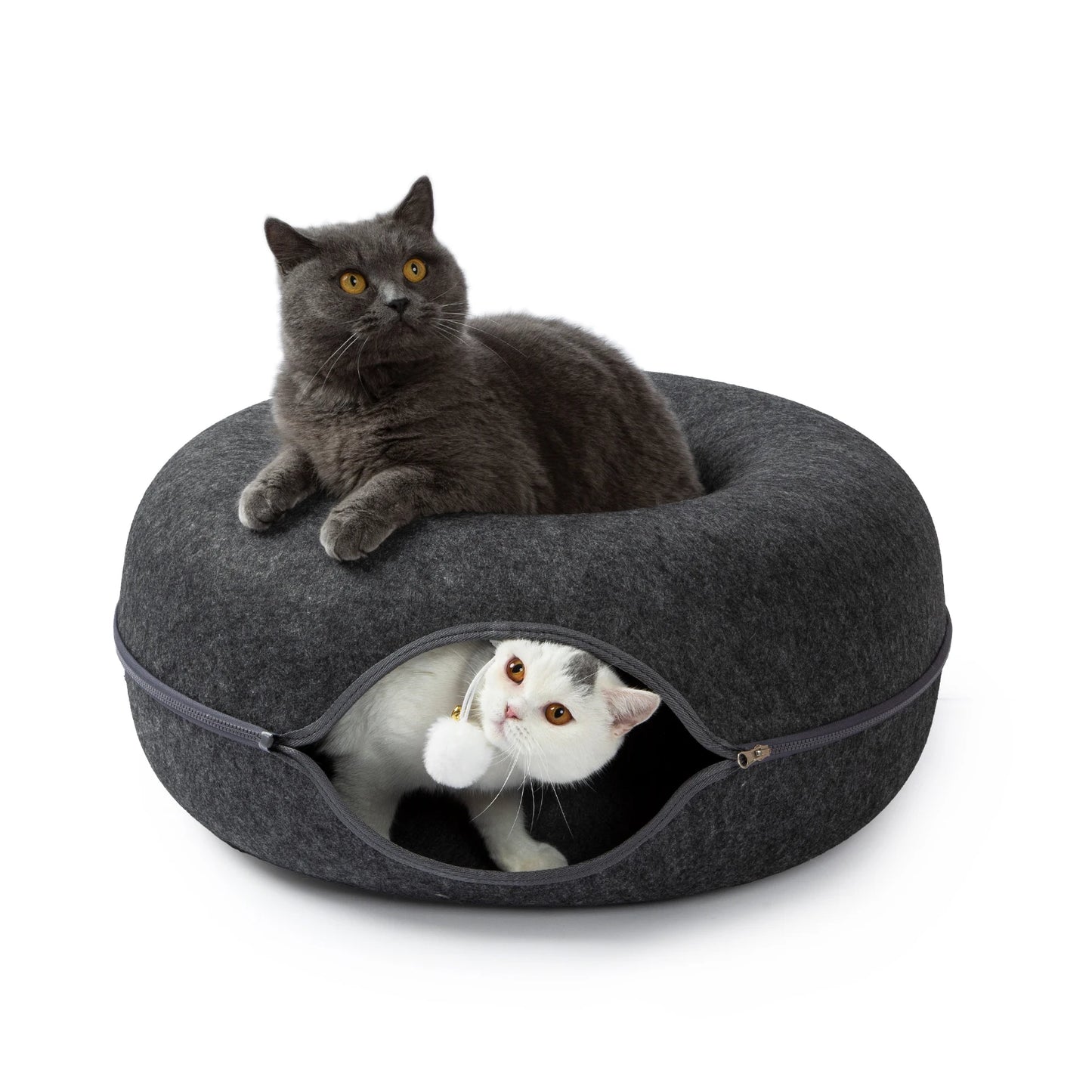 24 Inch Large Donut Cat Bed - Spacious  Cats Up to 30 Lbs, Detachable and Washable Cover