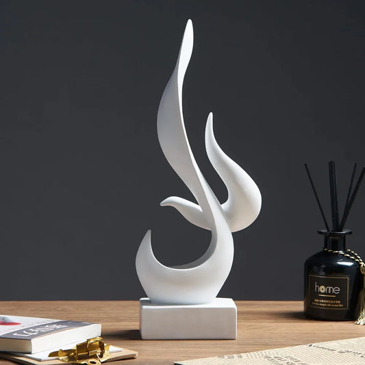 White Flame Abstract Sculpture Resin Art Statue Modern Home Decor for Living Room TV Stand Office Shelf Accents Decoration