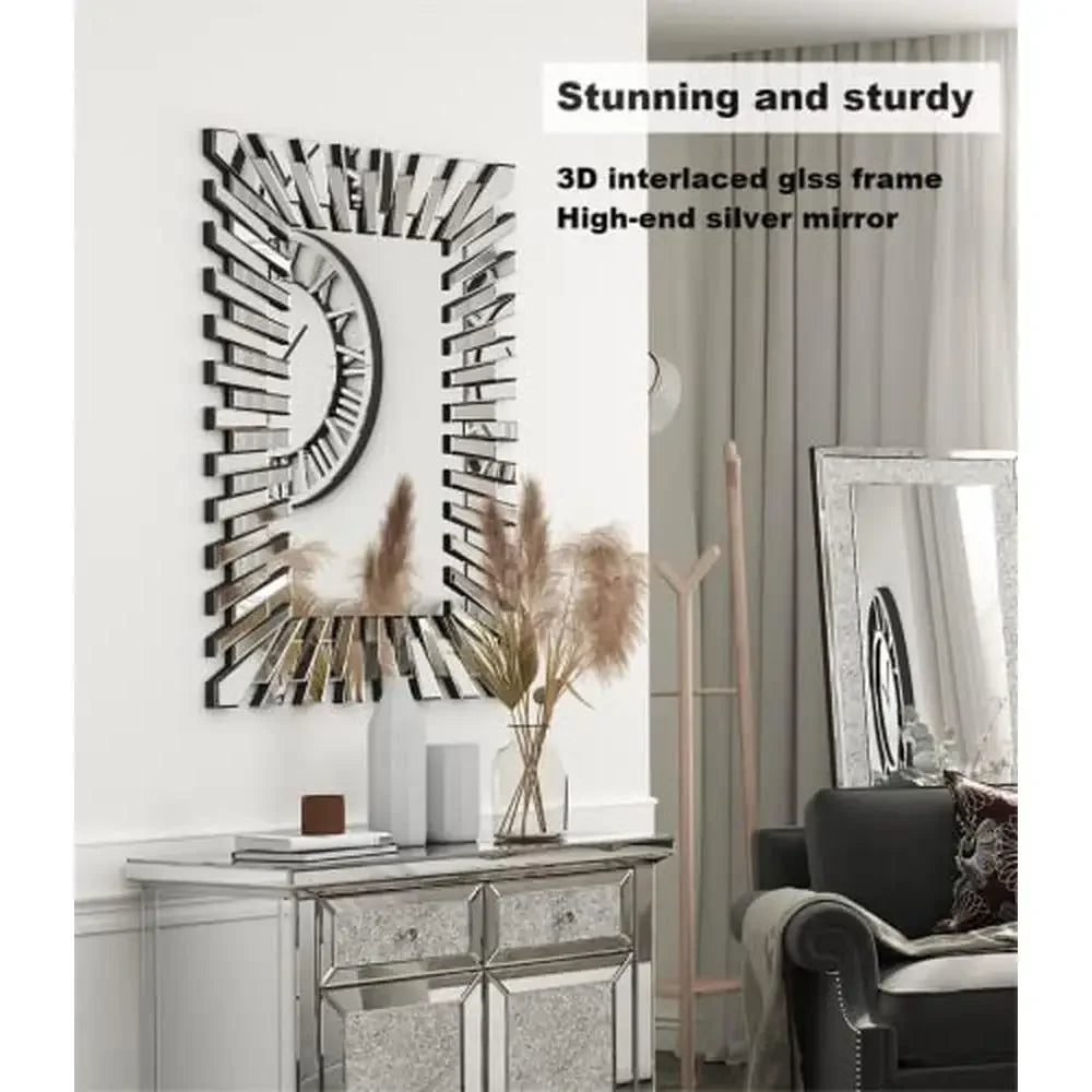 Silver Mirror Large 40" Wall Decor Modern Glass Wall Mirror Decorative