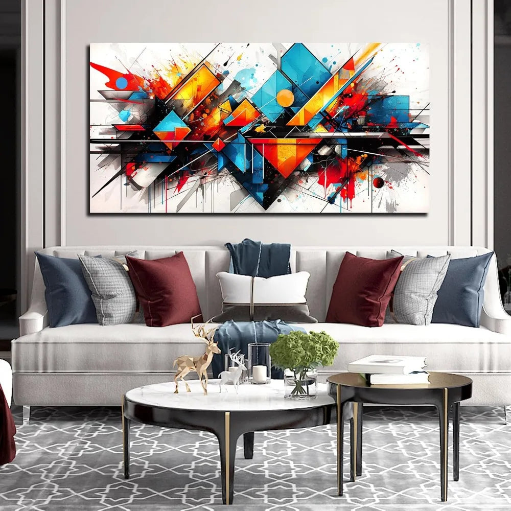 Colored wall art, used for large-sized living rooms - Abstract canvas art -