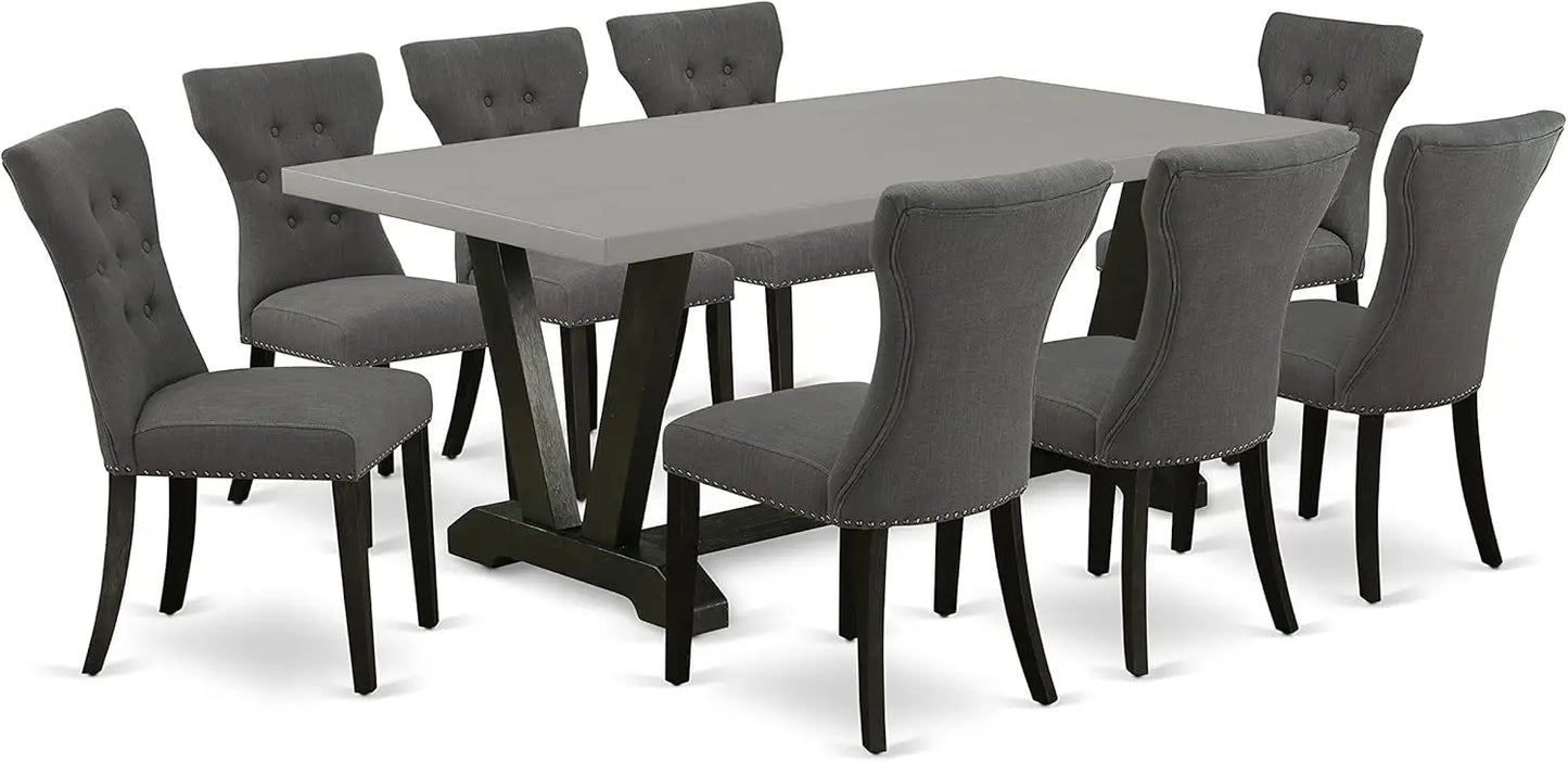 9 Piece Dining Set Includes a Rectangle Wooden Table and 8 Upholstered Chairs