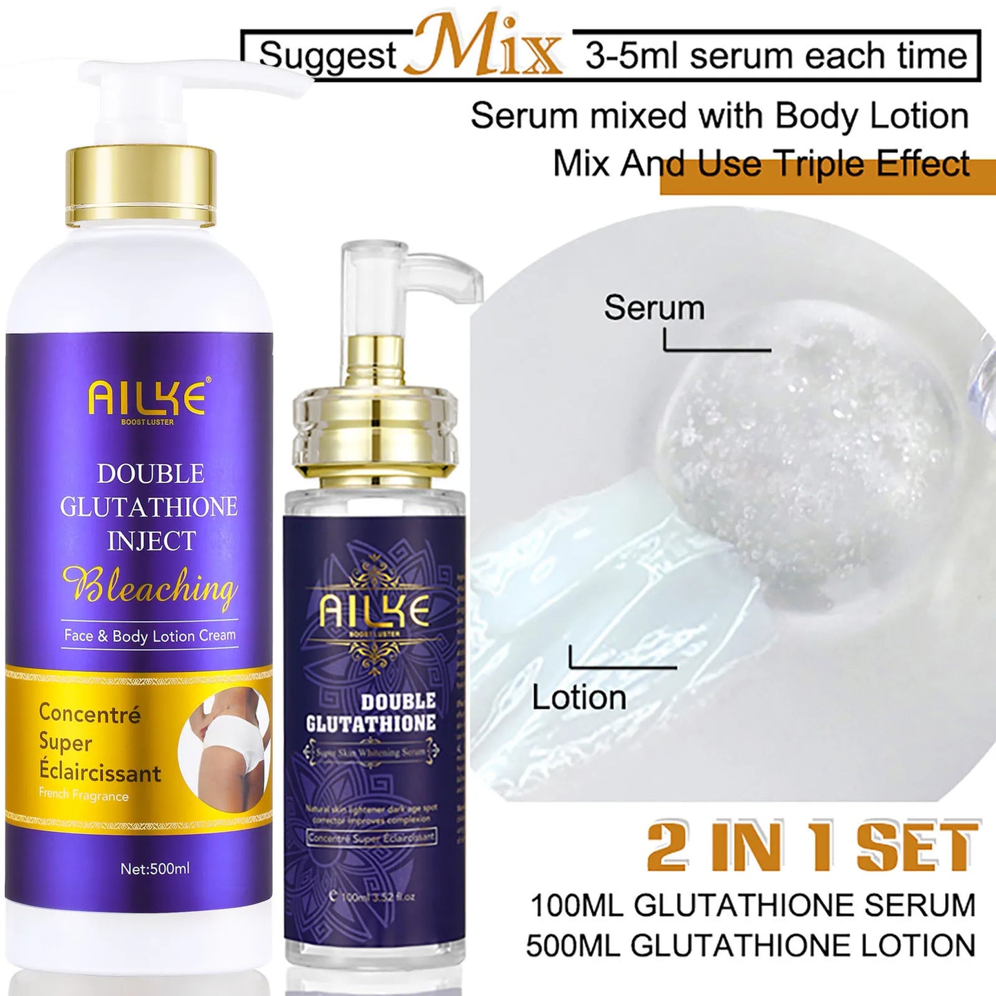 AILKE Whitening Cream, Glutathione Body Lotion for Brighter Skin, Reduce Dark Spots, Black Spots, Moisturizing, Even Skin Tone