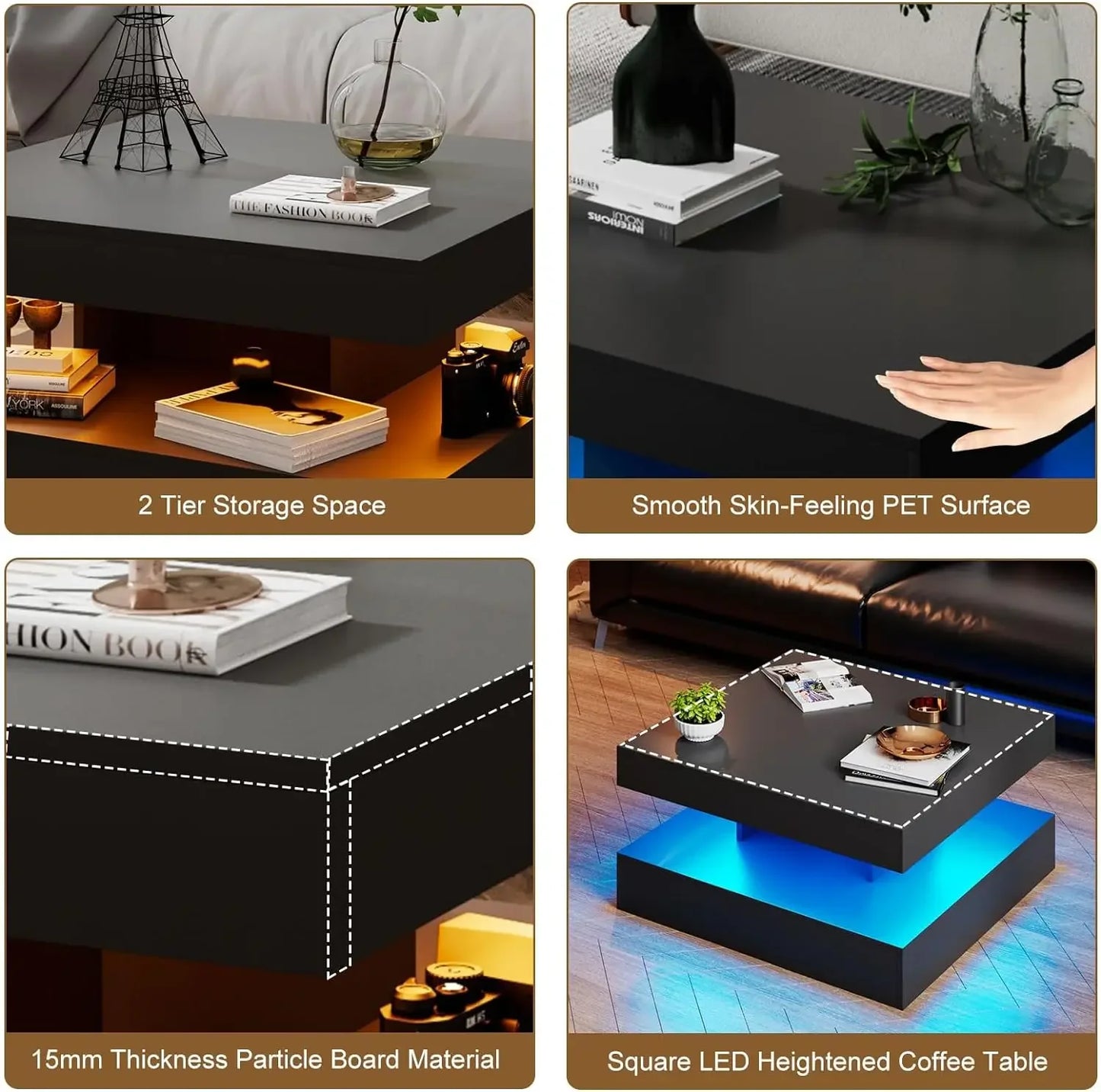 Coffee Table with Storage for Living Room Center Table 2 Tier Display Shelf 20 Colors Light