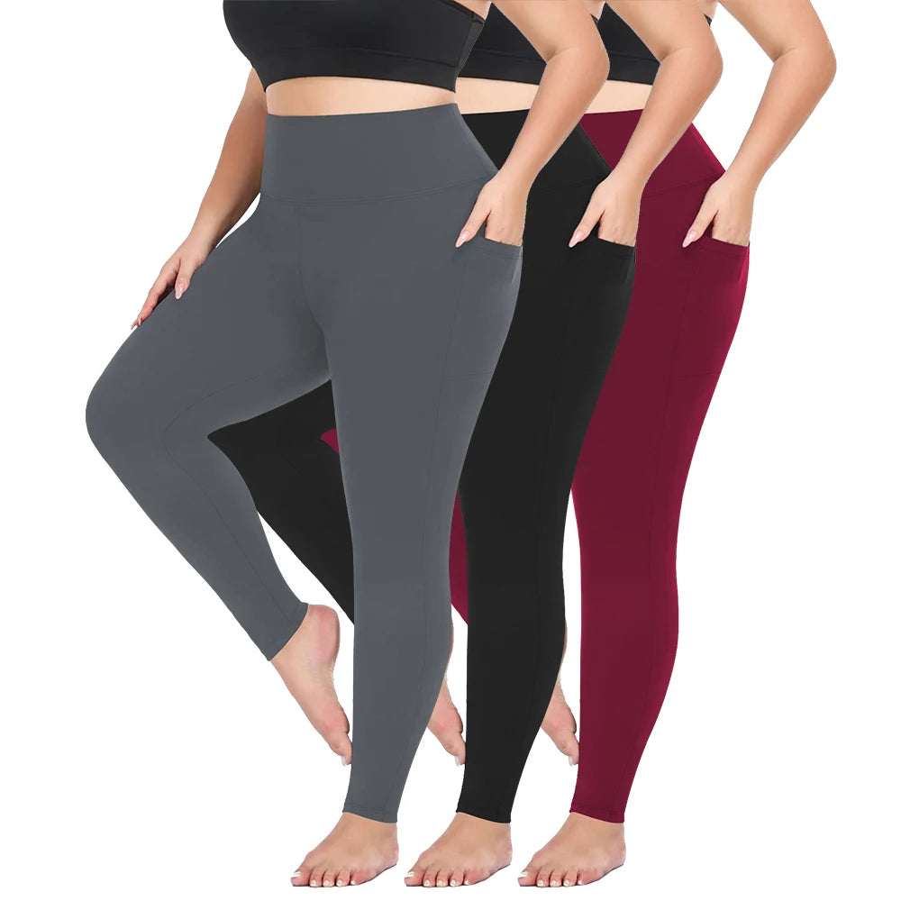 3 Pack Plus Size Leggings With Pockets For Women High Waisted