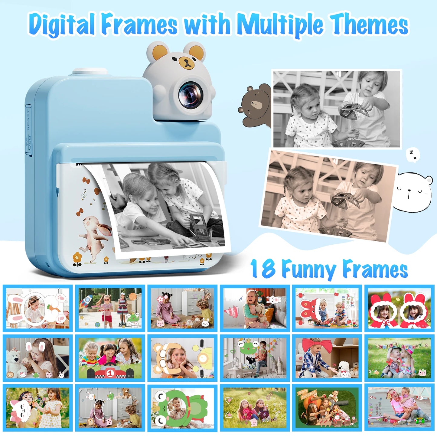 Kids Camera Instant Print, 3.0''  with 32G Card & 3 Print Paper, 1080P HD Kids 3-12 Years