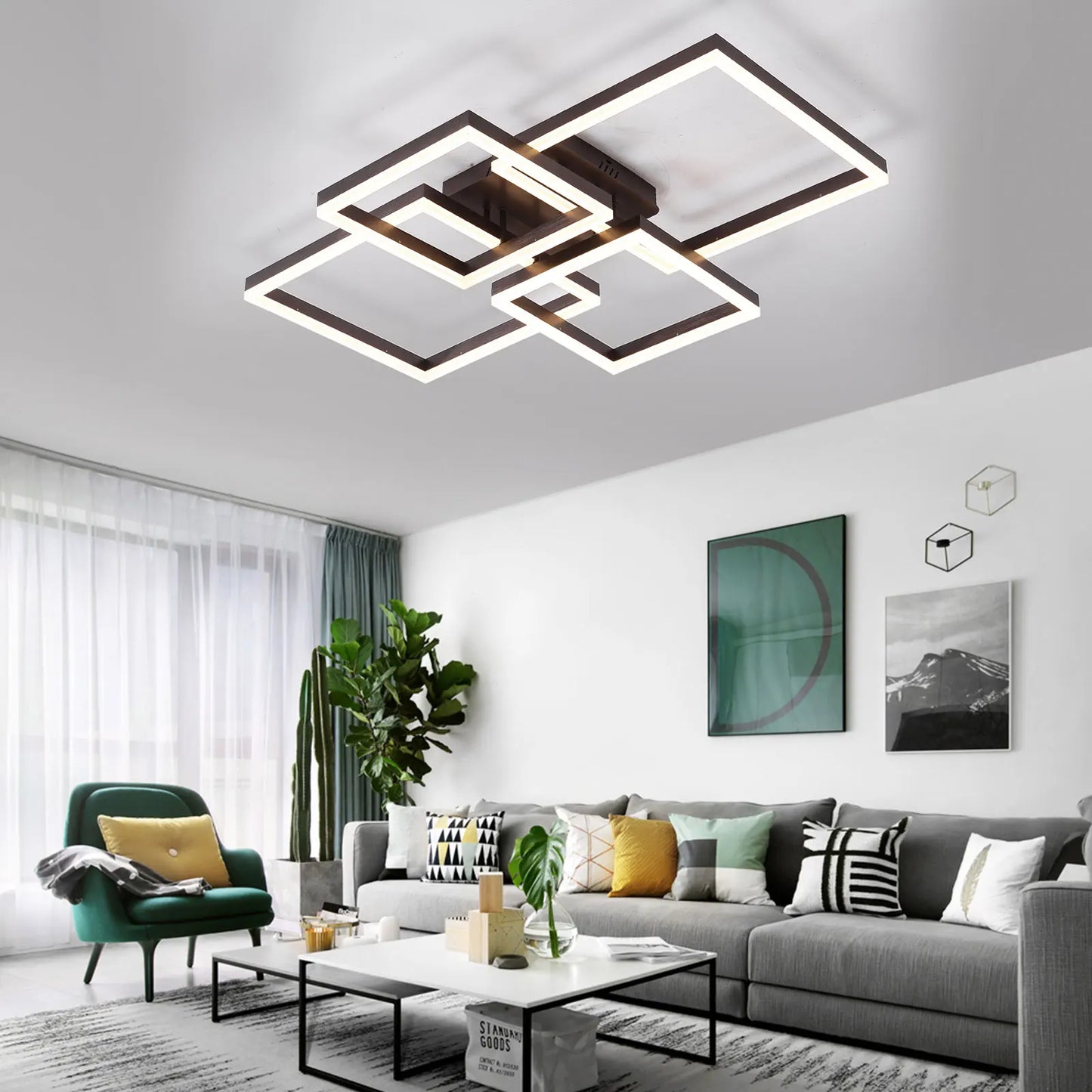 Dimmable Ceiling Light 4 Squares Modern LED Ceiling Lamp with Remote Control