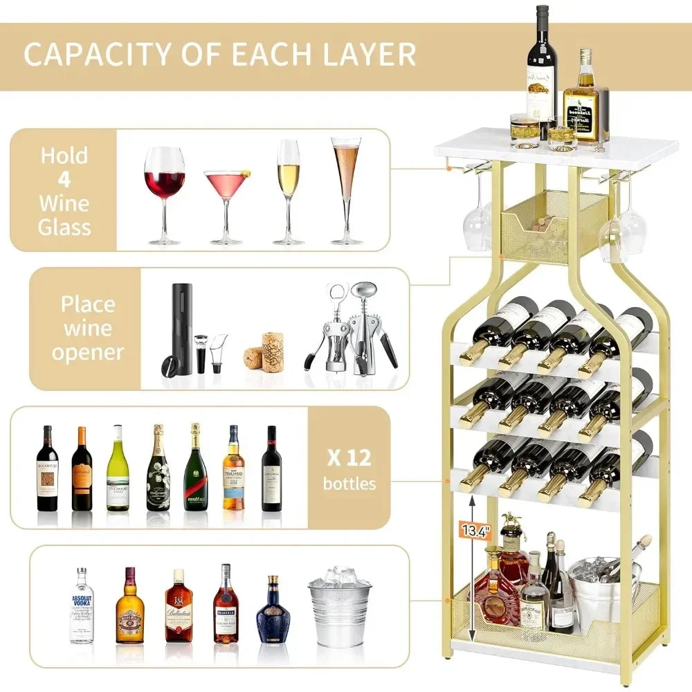 Metal Wine Rack Wine Bottle Holders Stands  Storage Organizer Display Rack Table