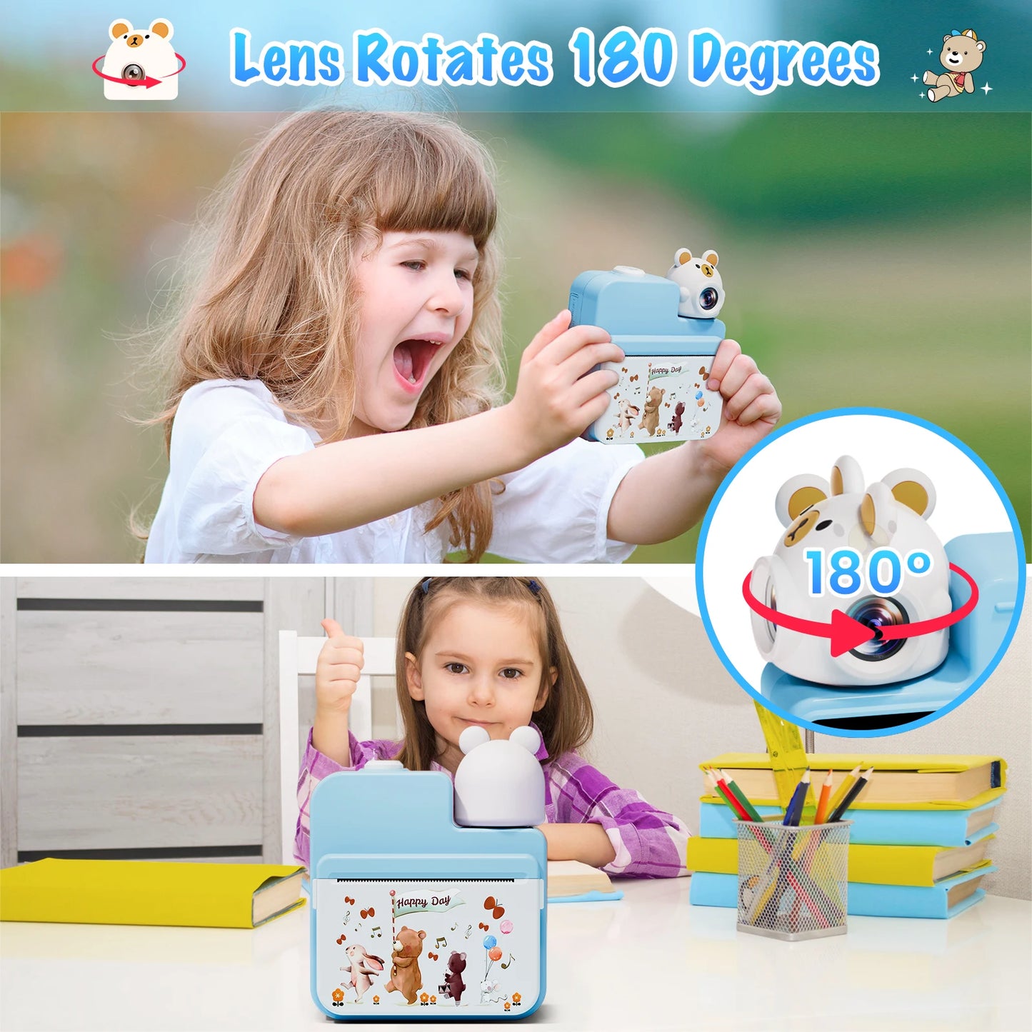 Kids Camera Instant Print, 3.0''  with 32G Card & 3 Print Paper, 1080P HD Kids 3-12 Years