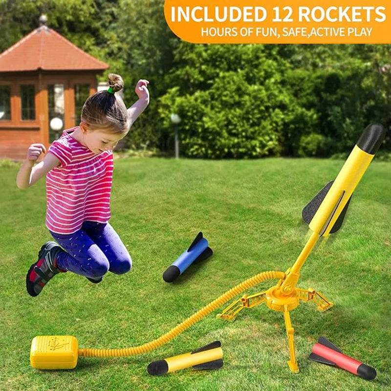 Kids' Rocket Launcher, 12 Foam Rockets, Launching Over 100 Ft, Outdoor Toy,