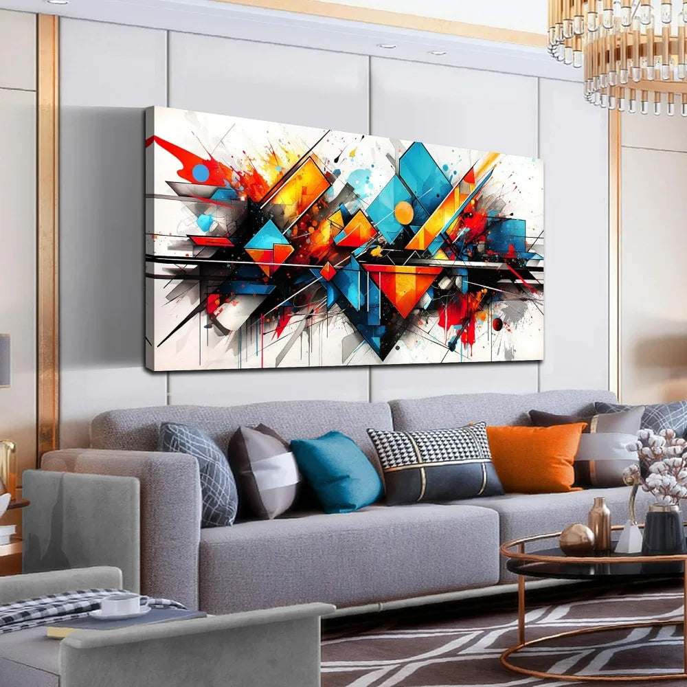 Colored wall art, used for large-sized living rooms - Abstract canvas art -