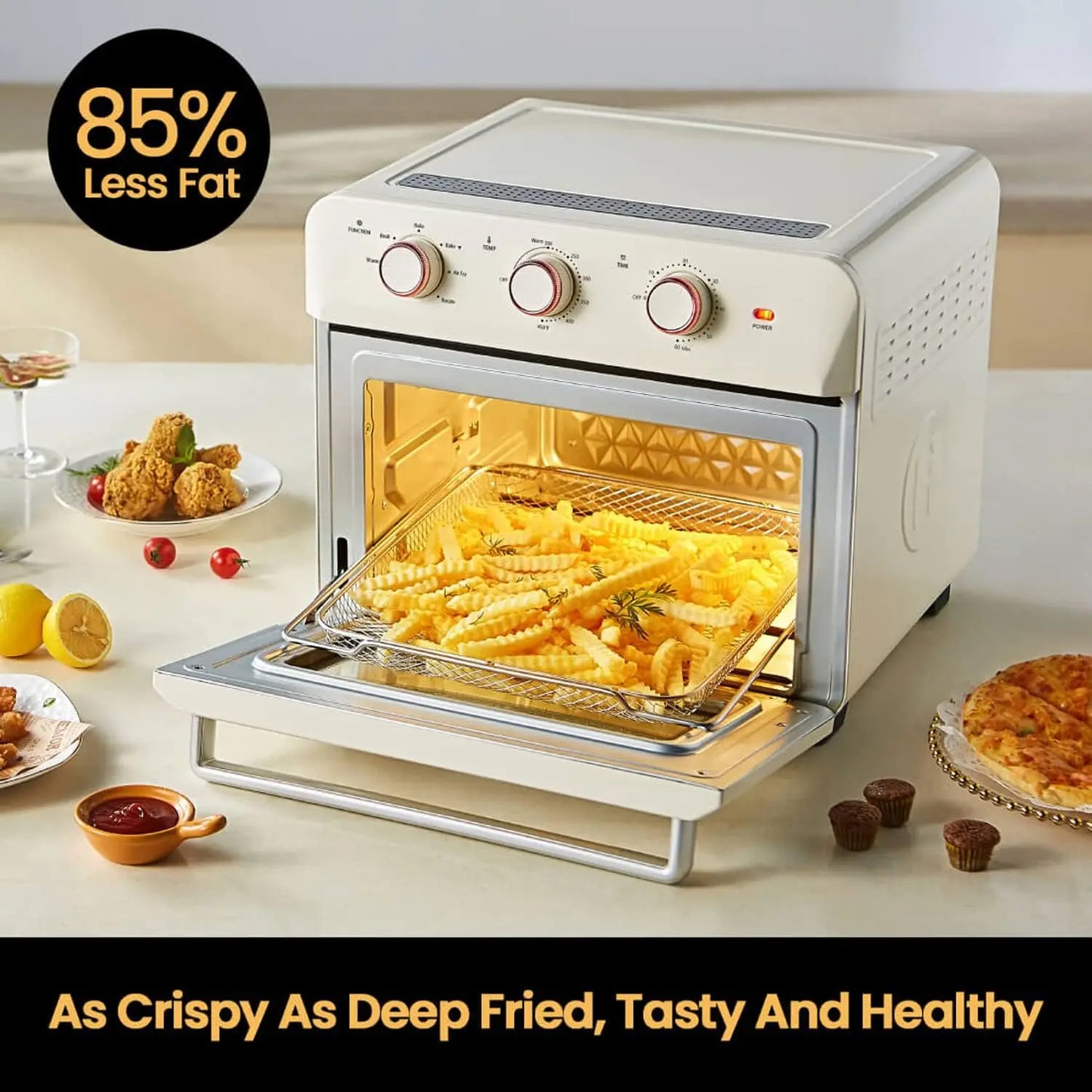 26.5Qt Countertop Conventional Oven K5M, XL Air Fryer 12-Slice Toaster Reheat Bake Rotisserie Broil