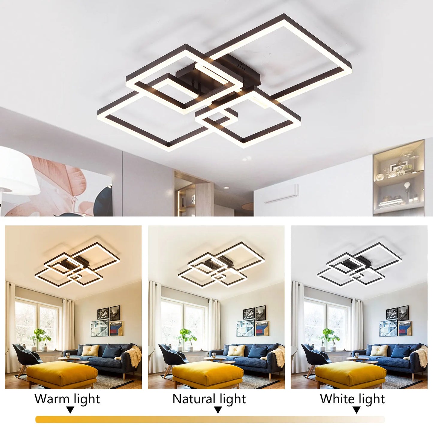 Dimmable Ceiling Light 4 Squares Modern LED Ceiling Lamp with Remote Control