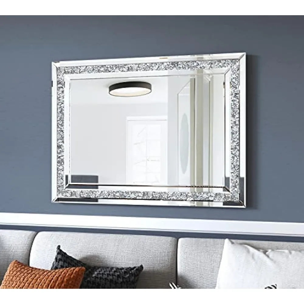 32 x 24 Inches Decorative Crystal Mirrors for Wall Decor, Living Room, Dinning Room Silver