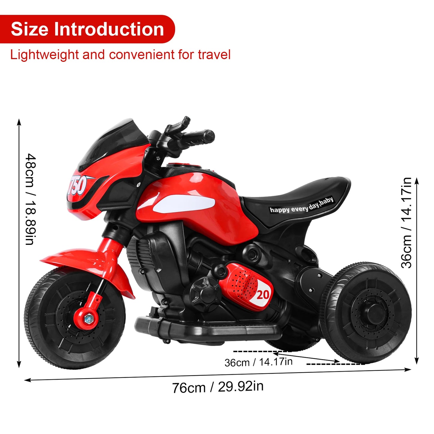 Kids Electric Tricycle Motorcycle Ride-on 3-Wheel Battery Powered Motorbike for Kids 1-6, Bluetooth