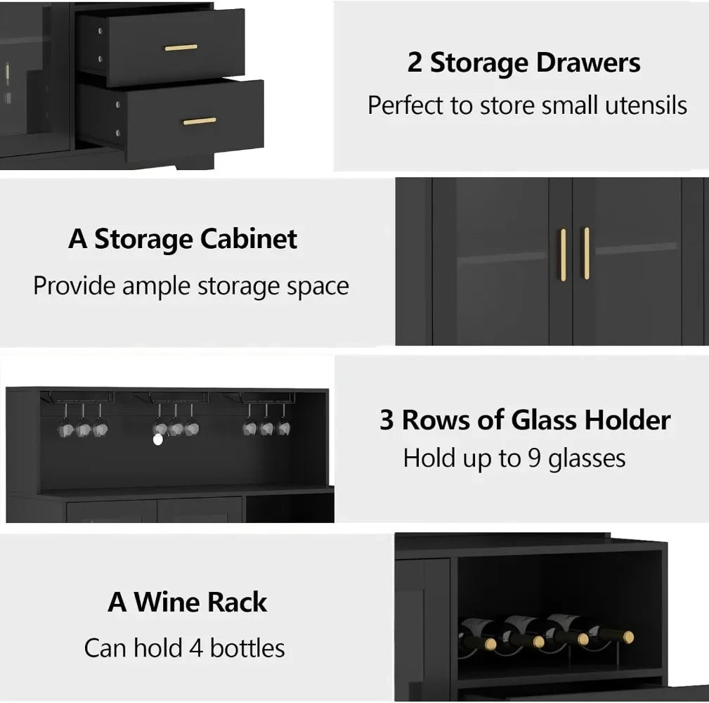 Wine Bar Cabinet with LED Light,  Glass Rack, Modern Liquor Cabinet for Living Room Dining Room