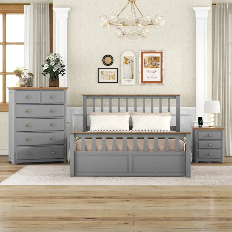 3-Pieces Bedroom Sets Queen Size Platform Bed