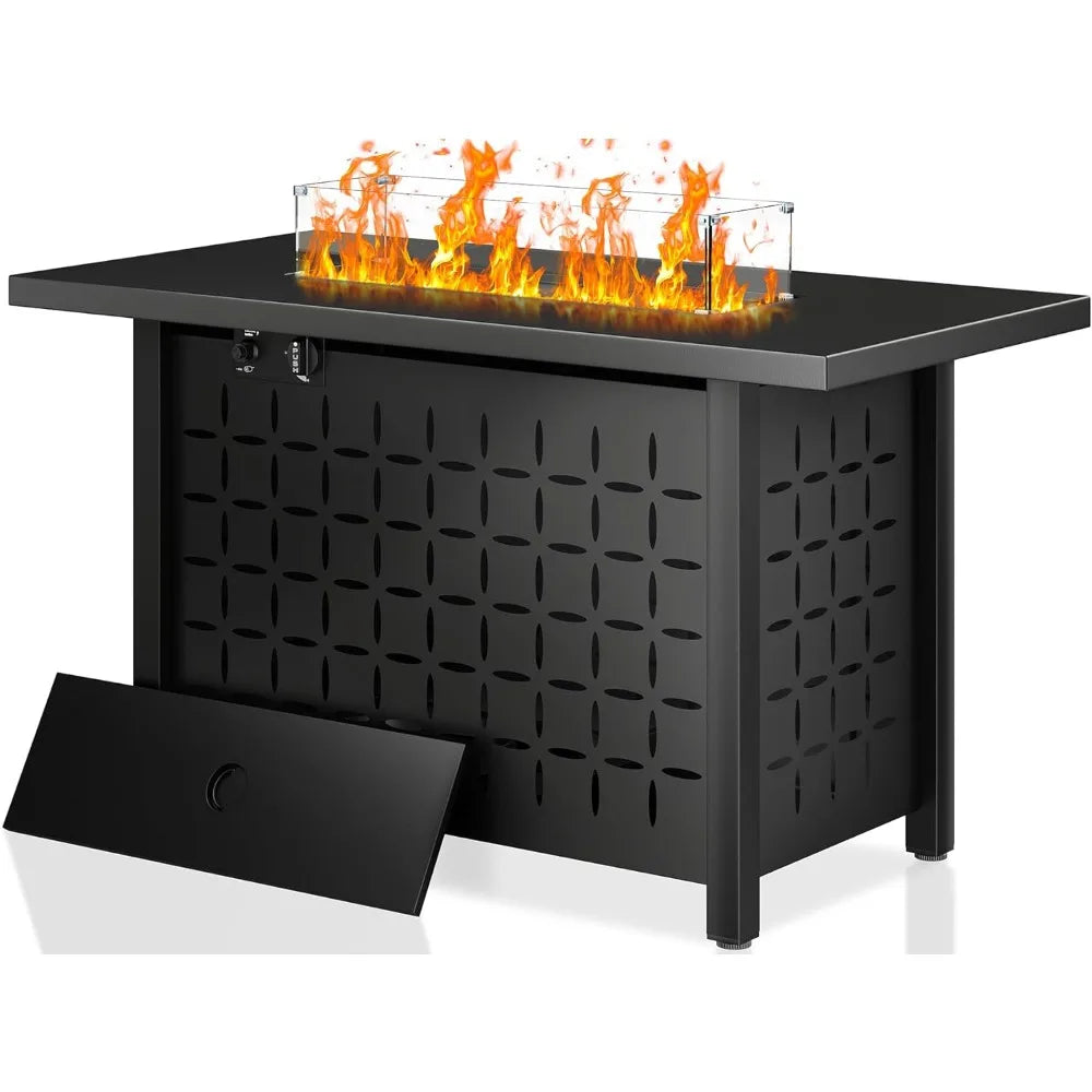 43 Inch Fire Pit Table with Lid & Lava Rock for Garden, Yard, Camping,etc.