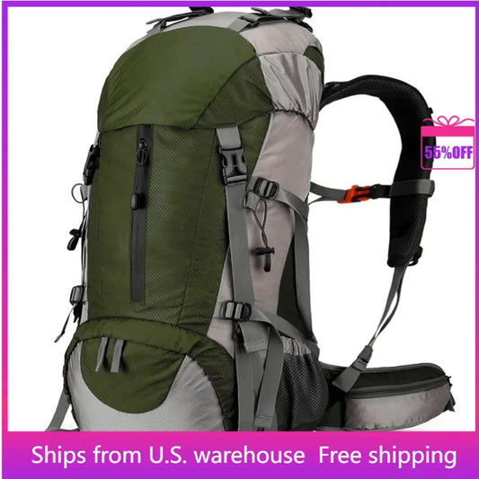 Hiking Backpack 50L, Waterproof Camping Essentials Bag with Rain Cover,